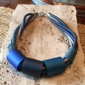 Metal and Rubber Cord Statement Necklace